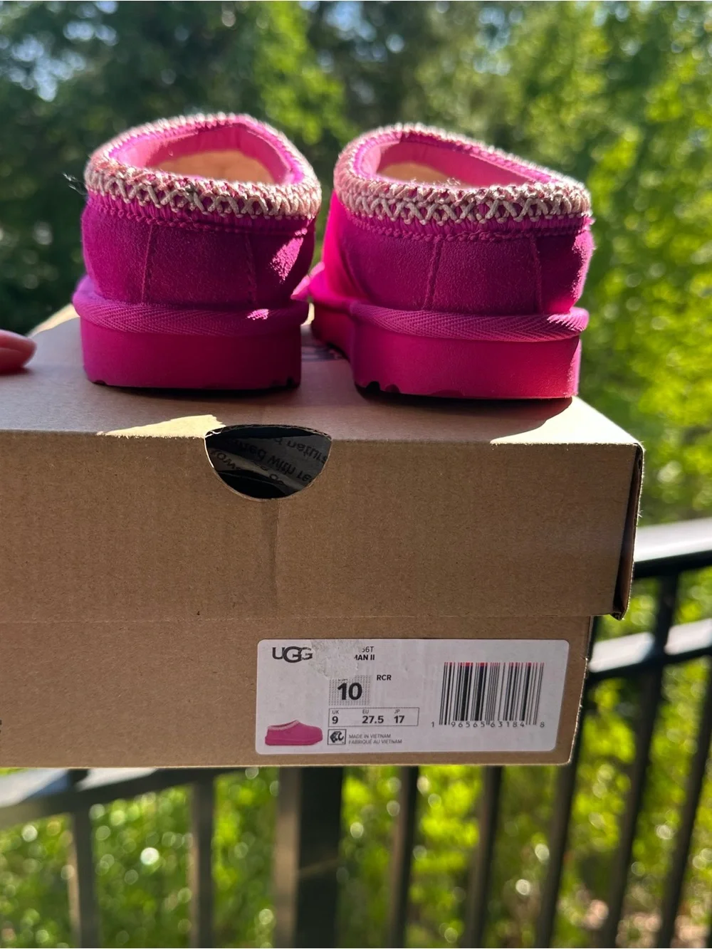 UGG Kids Bright Pink Suede Slip-On Slippers with Braided Trim